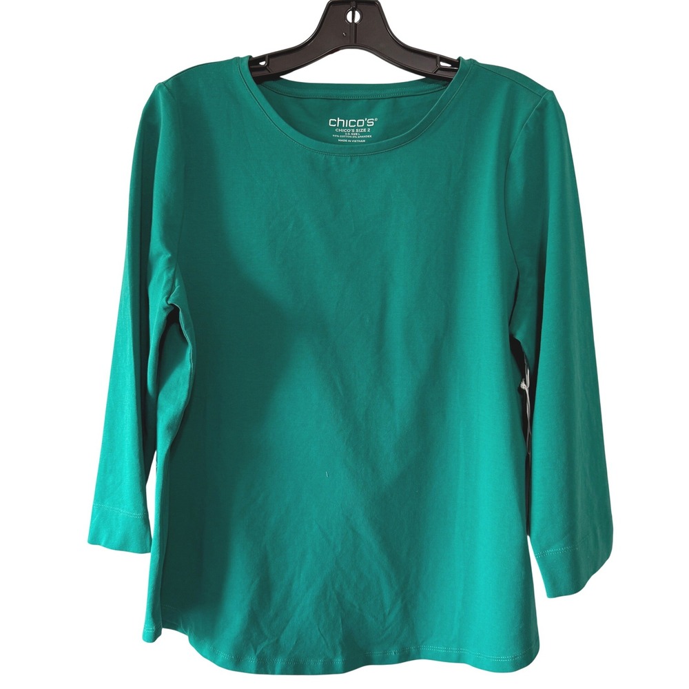 Chico's NWT Green 3/4 Sleeve Tee Sz 2 Large Basic Top
